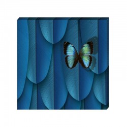 Toile plumes et papillons bleu profond