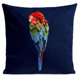 Coussin Red Parrot en Velours Bleu Foncé