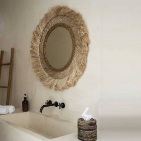 miroir rond en fibres naturelles