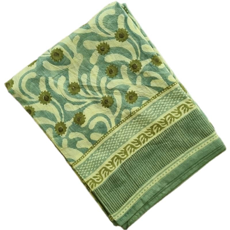 nappe indienne block print bleu vert/kaki