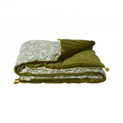 Edredon, bout de lit ou sofa cover velours coton vert imprimé blockprint