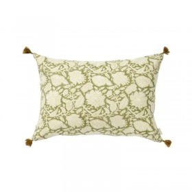 Housse de coussin bohème fleurie verte Bonheur du Jour