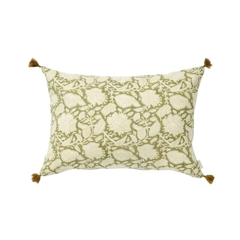 Housse de coussin bohème fleurie verte Bonheur du Jour