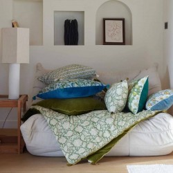 Housse de coussin fleurs indiennes vert Bohème