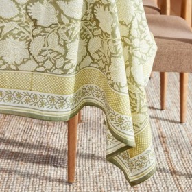 Nappe rectangle block print fleuri vert