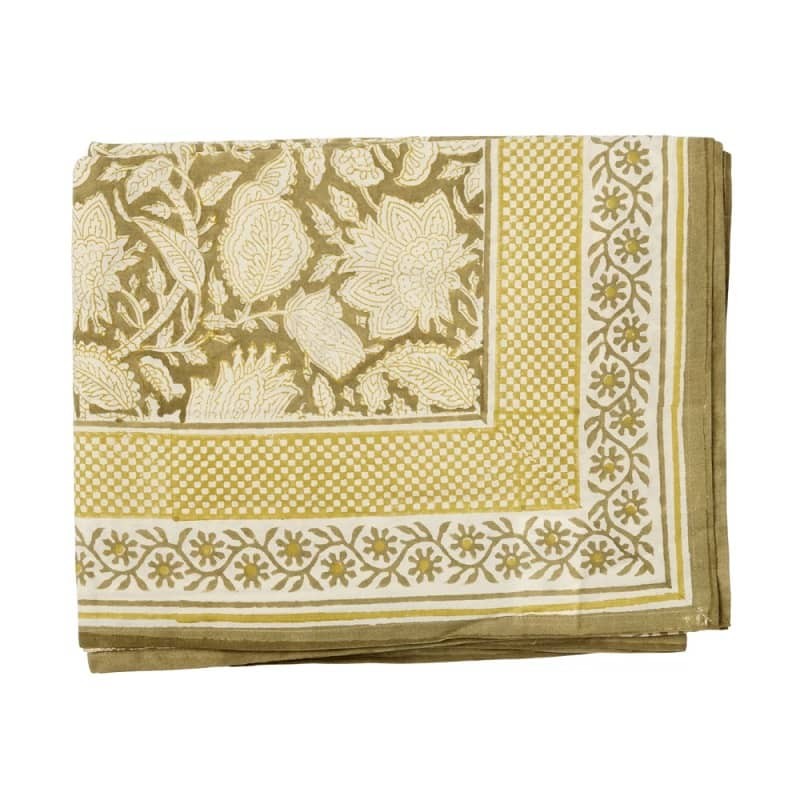nappe indienne block print bleu crème/kaki