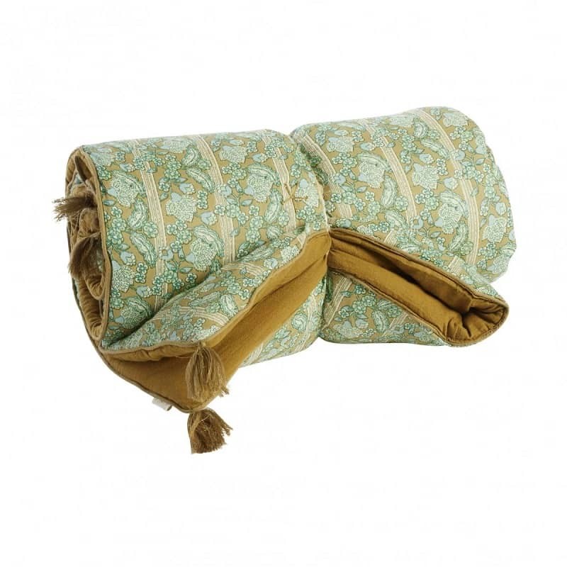 Edredon, bout de lit ou sofa cover fleuri vert bohème