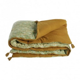 Edredon, bout de lit ou sofa cover velours coton vert imprimé blockprint