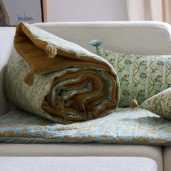 Edredon, bout de lit ou sofa cover vert fleurs Bonheur du Jour